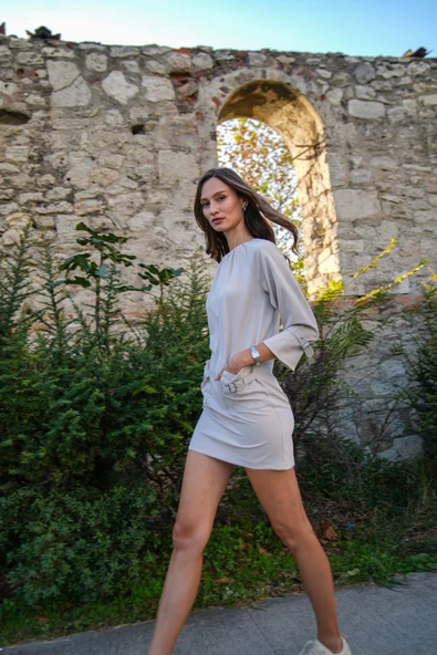 Kadın Metal Tokalı Cepli Elbise FRN3003 - 3