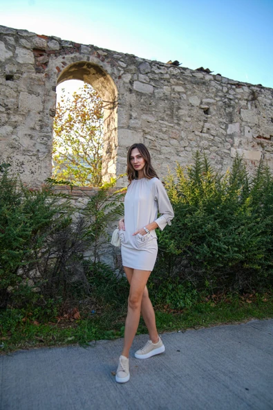 Kadın Metal Tokalı Cepli Elbise FRN3003 - 2