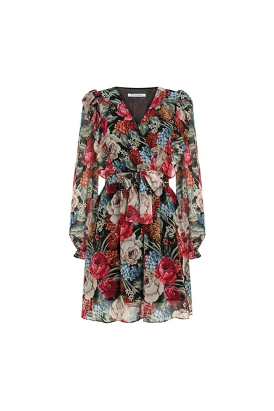 Kadın Çiçek Desenli Kısa Elbise FRN30380 - 4