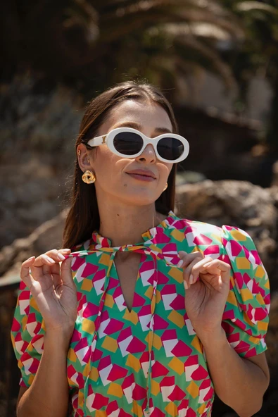 Kadın Lastik Belli Desenli Elbise FRN30389 - 6