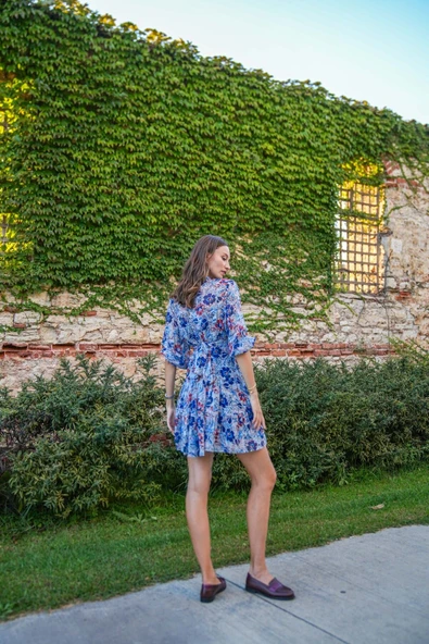 Kadın Lastik Kollu Çiçek Desenli Elbise FRN30382 - 4