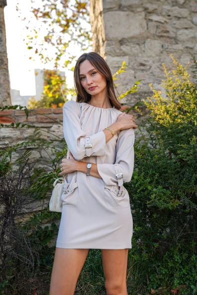 Kadın Metal Tokalı Cepli Elbise FRN3003