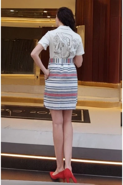 Kadın Çizgili Gömlek Elbise FRN30339 - 6