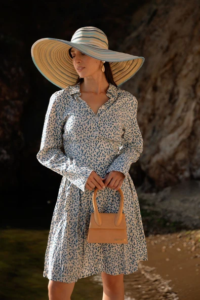 Kadın Kuşaklı Gömlek Elbise FRN30386 - 7