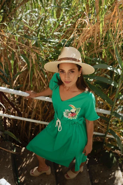 Kadın Kordon Belli Nakış Detaylı Elbise FRN30399 - 8