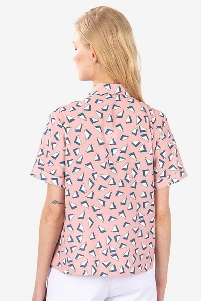Kadın Volan Detaylı Geometrik Desenli Gömlek Bluz FRN1008 - 4