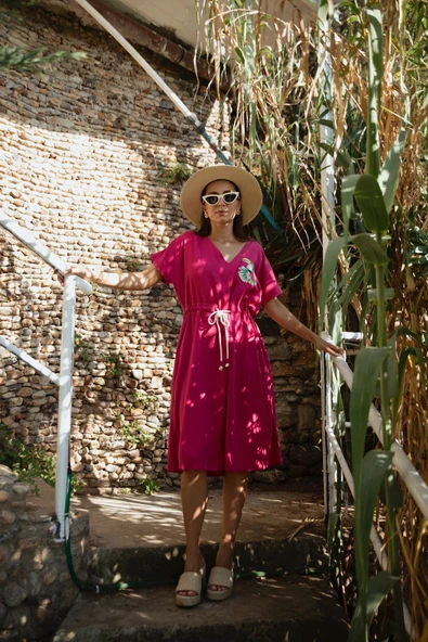 Kadın Kordon Belli Nakış Detaylı Elbise FRN30399