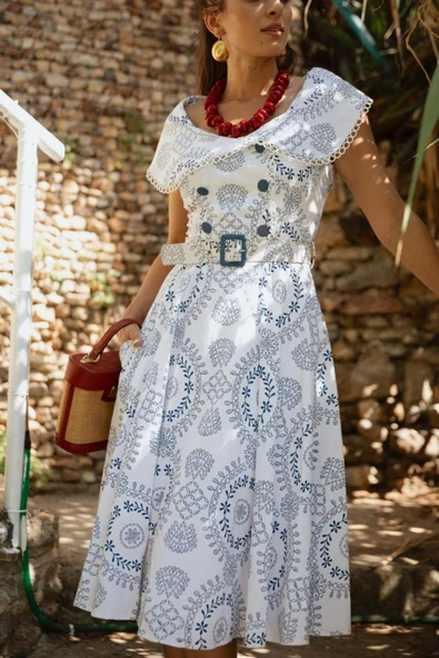 Kadın Güpür Yaka Detaylı Brode Elbise FRN3053 - 6