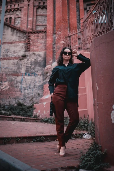 Kadın Geniş Manşetli Uzun Kol Gömlek FRN1112 - 9