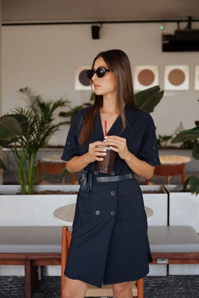 Kadın Kruvaze Yaka Ceket Form Kısa Elbise FRN3022