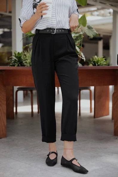 Kadın Yüksek Bel Pileli Pantolon FRN2000 - 2