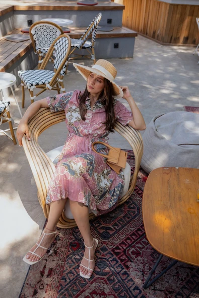 Kadın Desenli Midi Gömlek Elbise FRN3005 - 9