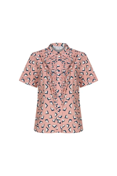 Kadın Volan Detaylı Geometrik Desenli Gömlek Bluz FRN1008 - 5