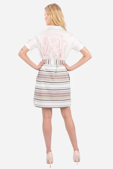 Kadın Çizgili Gömlek Elbise FRN30339 - 3