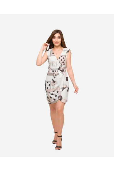 Kadın Desenli Kruvaze Mini Elbise FRN30393