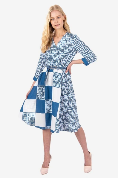 Kadın Desenli Midi Elbise FRN3019 - 5