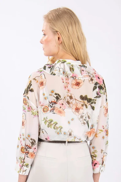 Kadın Çiçek Desenli Şifon Bluz FRN1001 - 3