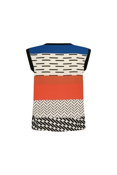 Kadın Desenli Blok Renkli Kolsuz Bluz FRN1108 - 3