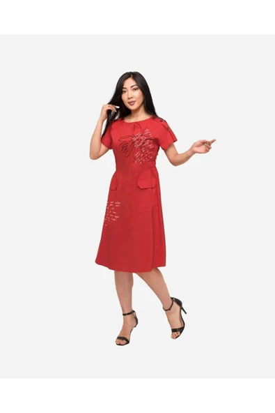 Kadın Baskı Detaylı Midi Elbise FRN30398 - 4