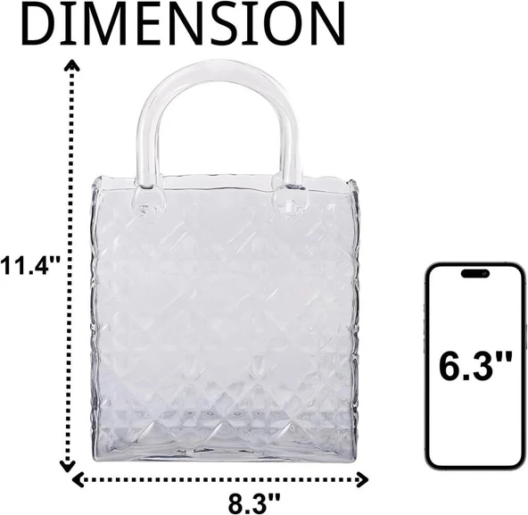 Nettenevime Çanta Vazo Köşeli Model Cam Çiçek Vazosu Dekoratif Antrasit Vazo Büyük Boy Glass Bag Vase - 3