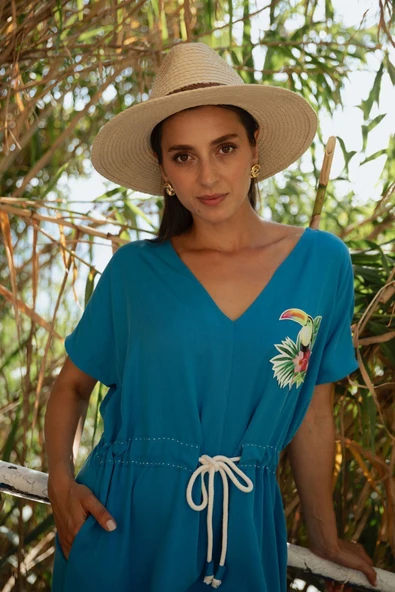 Kadın Kordon Belli Nakış Detaylı Elbise FRN30399 - 12