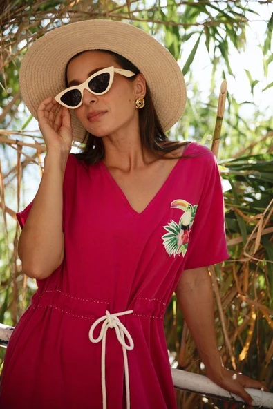 Kadın Kordon Belli Nakış Detaylı Elbise FRN30399 - 2