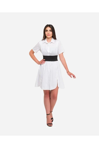 Kadın Pamuklu Kısa Kol Elbise FRN303811 - 9