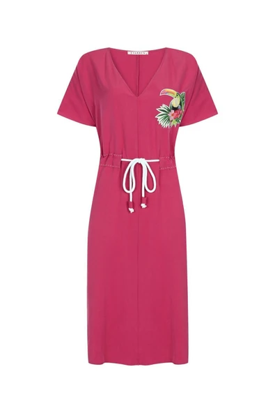 Kadın Kordon Belli Nakış Detaylı Elbise FRN30399 - 4