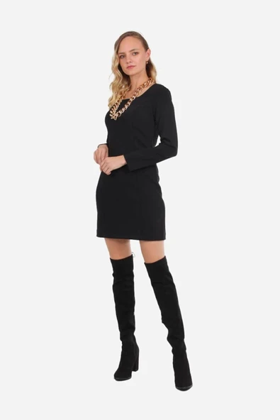 Kadın Düz Kesim Uzun Kollu Elbise FRN3100 - 12