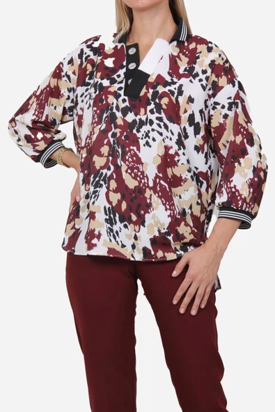 Kadın Leopar Desenli Bluz FRN1106 - 8