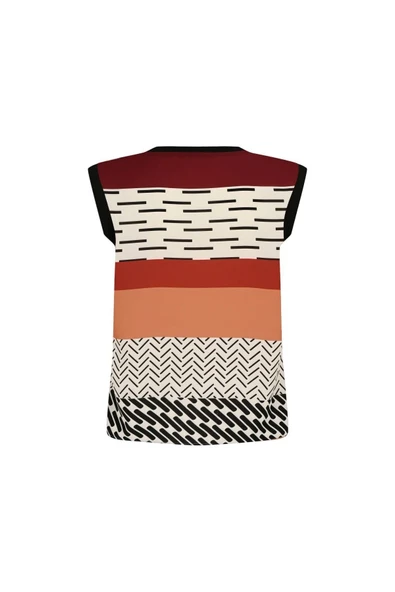 Kadın Desenli Blok Renkli Kolsuz Bluz FRN1108 - 8