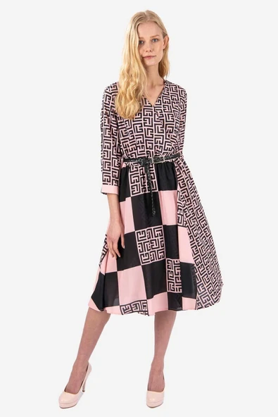 Kadın Desenli Midi Elbise FRN3019 - 9