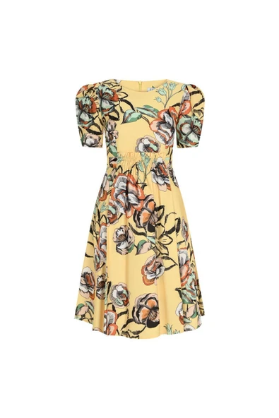 Kadın Lastik Belli Çiçekli Elbise FRN3025 - 6