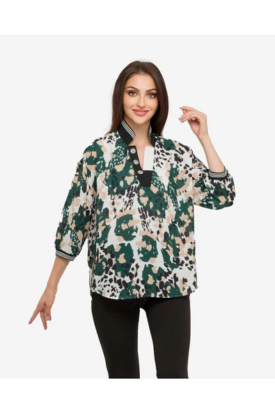 Kadın Leopar Desenli Bluz FRN1106 - 3