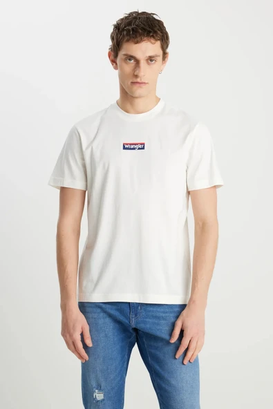 Wrangler %100 Pamuk Regular Fit Normal Kesim Bisiklet Yaka Ekru Mini Logo Tişört - 2