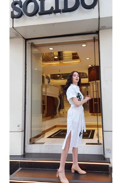 Kadın Çiçek Baskılı Gömlek Elbise FRN3049 - 7