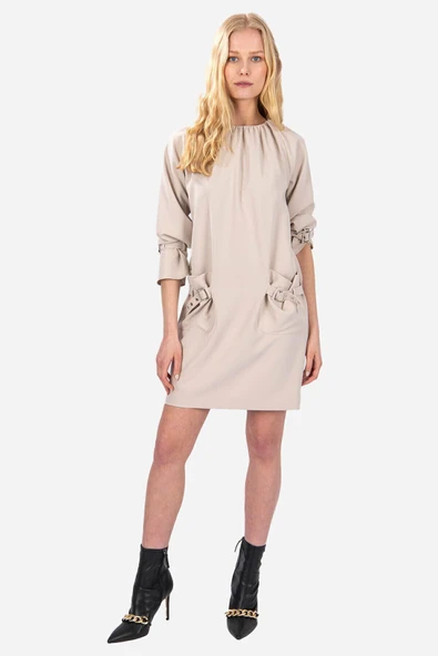 Kadın Metal Tokalı Cepli Elbise FRN3003 - 4