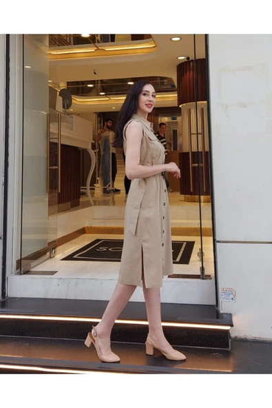 Kadın Pamuklu Kemerli Elbise FRN30397 - 3