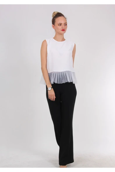 Kadın Inci Düğme Detaylı Peplum Bluz FRN1102 - 9