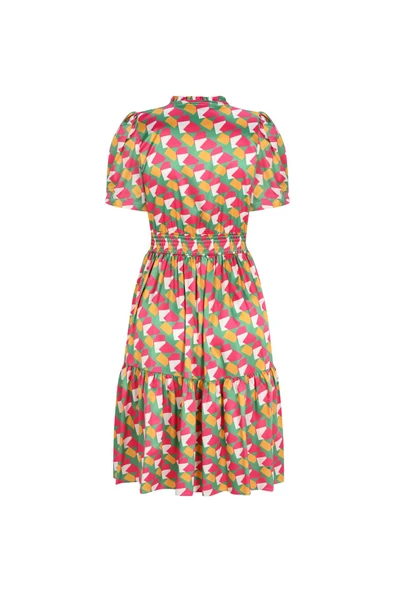 Kadın Lastik Belli Desenli Elbise FRN30389 - 10