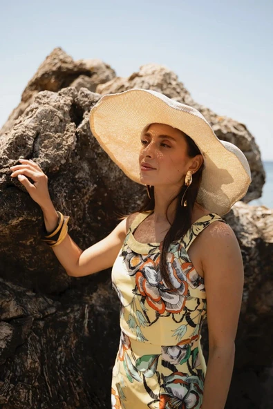 Kadın Kolsuz Çiçek Desenli Elbise FRN30390 - 2