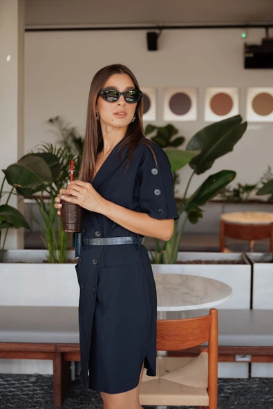 Kadın Kruvaze Yaka Ceket Form Kısa Elbise FRN3022 - 2