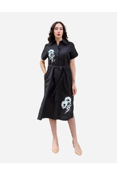 Kadın Çiçek Baskılı Gömlek Elbise FRN3049 - 2