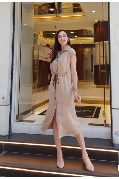 Kadın Pamuklu Kemerli Elbise FRN30397 - 2