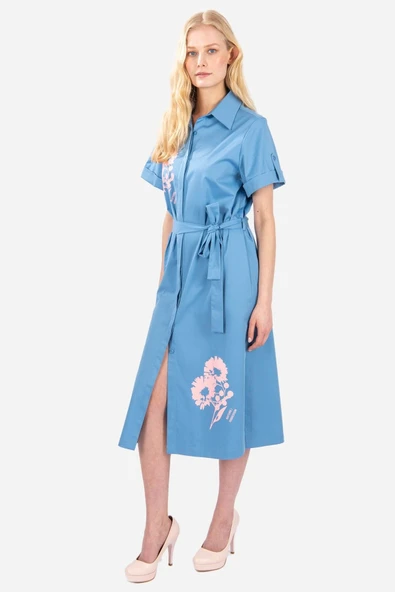 Kadın Çiçek Baskılı Gömlek Elbise FRN3049 - 3