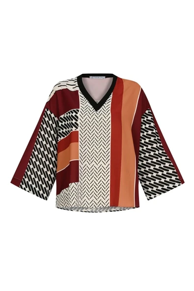 Kadın Geometrik Desenli Blok Renkli Bluz FRN1103 - 6