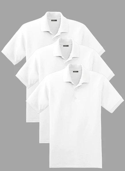  Erkek 3'lü Çekmeyen Pamuklu Kumaş Regular Fit Standart Kesim Polo Yaka Tişört POLOYAKA-T-SHIRT3
