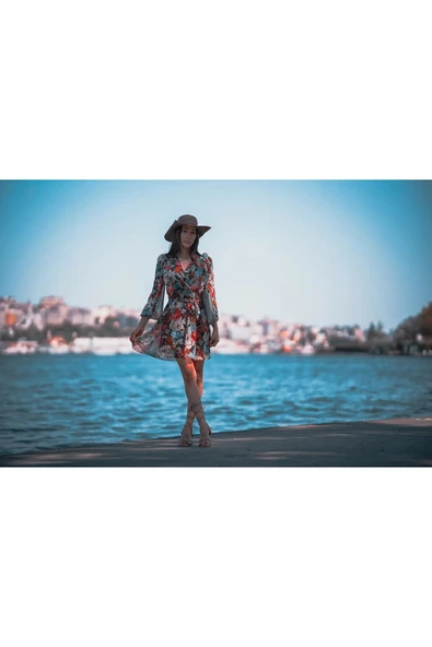 Kadın Çiçek Desenli Kısa Elbise FRN30380 - 2