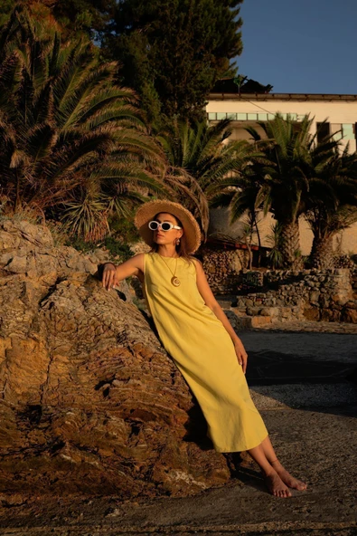 Kadın Keten Kolsuz Elbise FRN30392 - 11