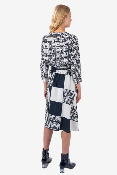 Kadın Desenli Midi Elbise FRN3019 - 3